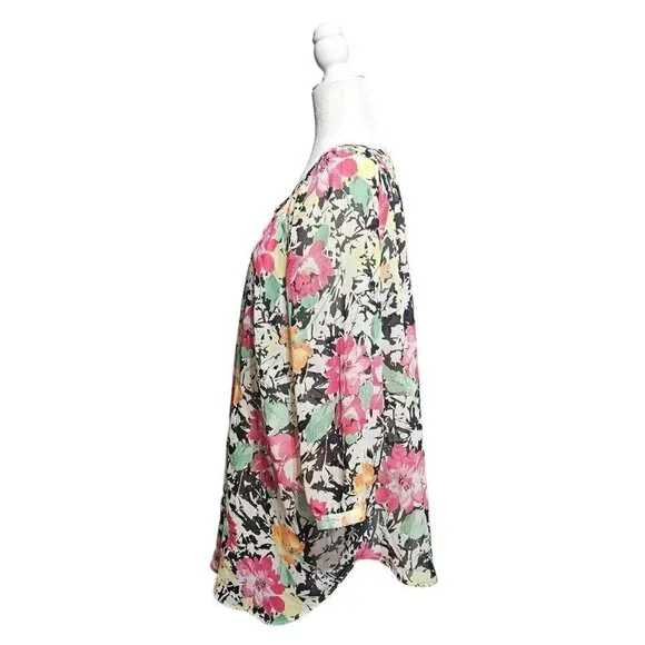 Lauren Ralph Lauren floral sheer 3/4 sleeve multicolor plus size top blouse 2X - Picture 4 of 7